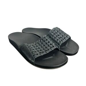OLUKAI Kamola Women's Slide Black Sandals Womens Size 10 Flat Woven Leather